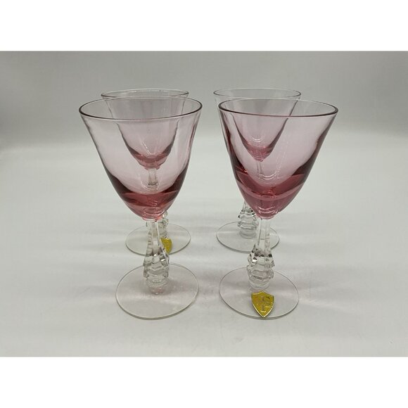 Tiffin Franciscan Wisteria Pink Wine Stemware Set of 4 Vintage Glassware MCM - Picture 4 of 11